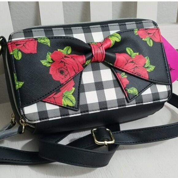 NWT Betsey Johnson GINGHAM ROSE CROSSBODY - Picture 4 of 9